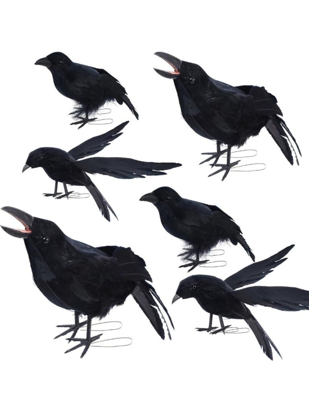 6 Pack Realistic Black Crow Halloween Decorations | Assorted Sizes, Fake Ravens